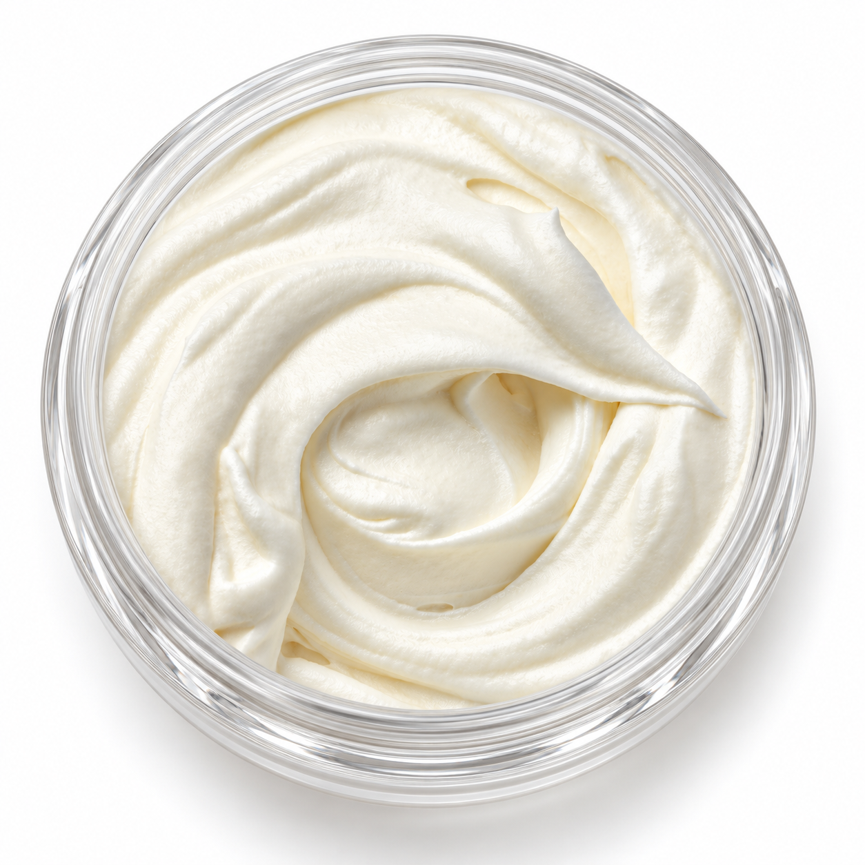 Whipped body butter soufflé texture in a glass jar