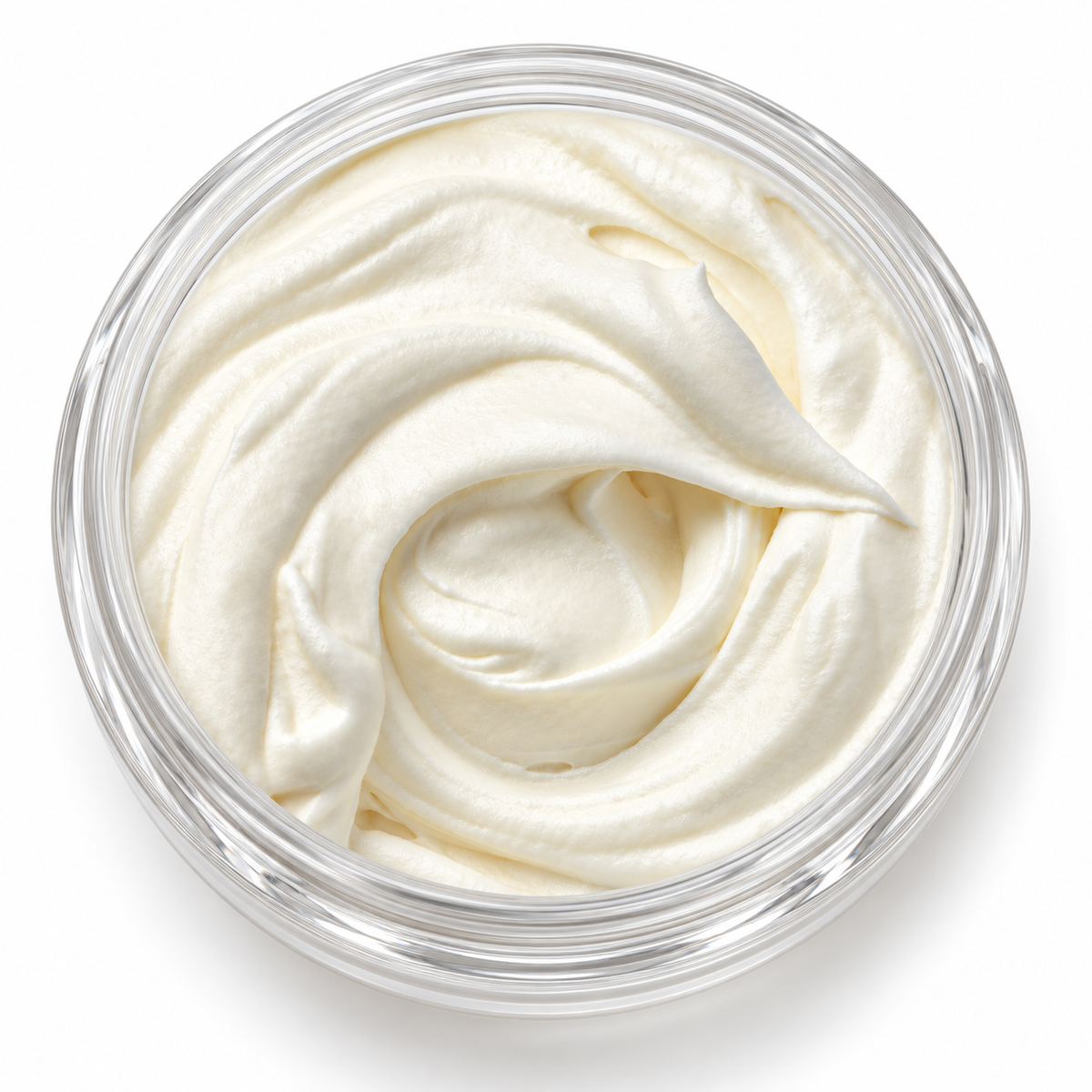 Whipped body butter soufflé texture in a glass jar