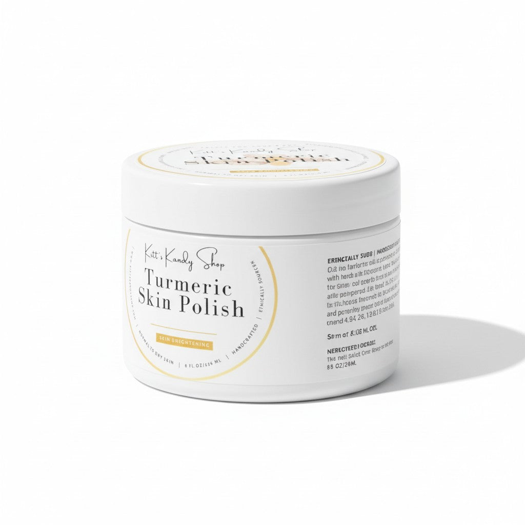 Kitt's Kandy Shop Turmeric Skin Polish for brightening and acne, 8 fl oz. Gentle exfoliating scrub with turmeric.